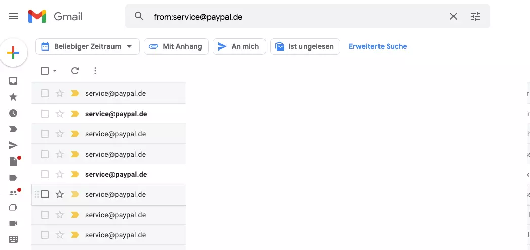 Gmail-Suche mit Suchoperatoren: Ergebnisse