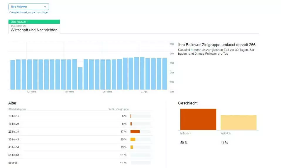 Screenshot der Übersicht über die Rubrik „Zielgruppe“ bei Twitter Analytics