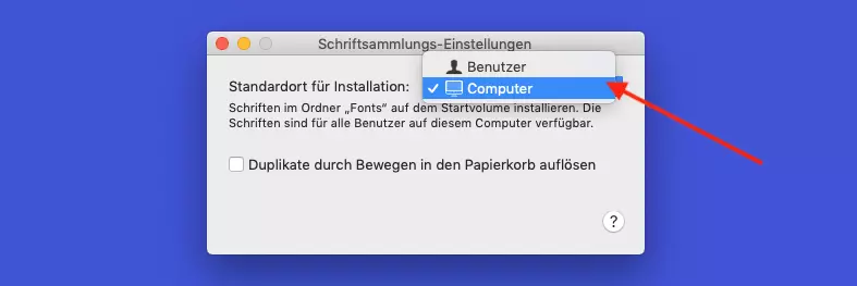 Mac: Schrift installieren: Standort für Installation ändern 