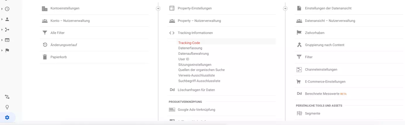 Einstellungsoptionen bei Google Analytics