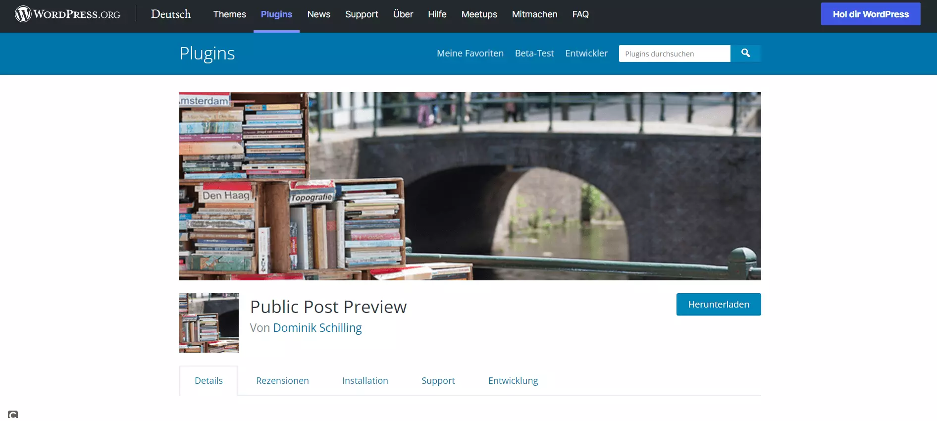 Startseite des Plugins Public Post Preview