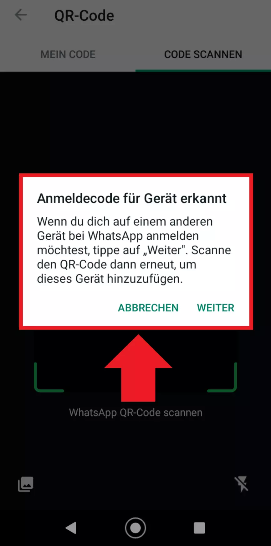 Der QR-Scanner unter den WhatsApp-Einstellungen