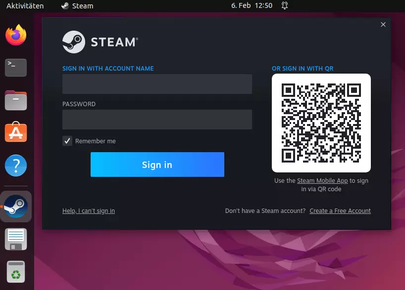 Steam in Ubuntu mit Anmeldemaske