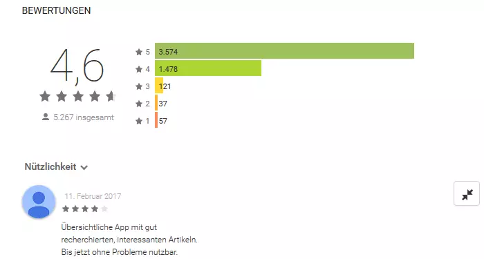 Screenshot einer App-Bewertung im Google Play-Store
