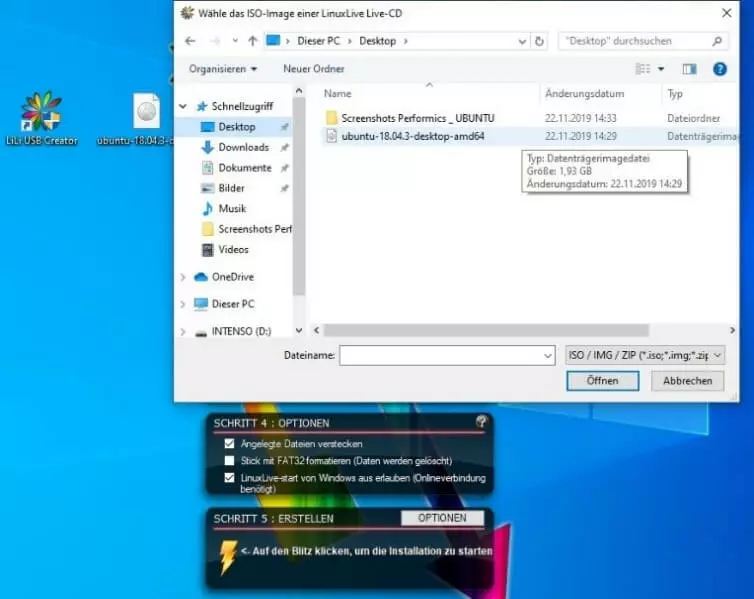 LinuxLive USB Creator: Schritt 2 „ISO/Image auswählen“