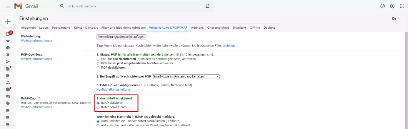Gmail-Client: IMAP aktivieren 