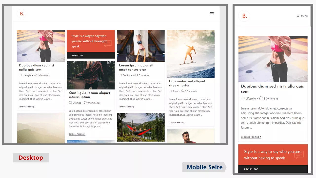 Screenshots für Desktop und Mobile des WordPress-Blog-Templates OceanWP im Layout Blogger