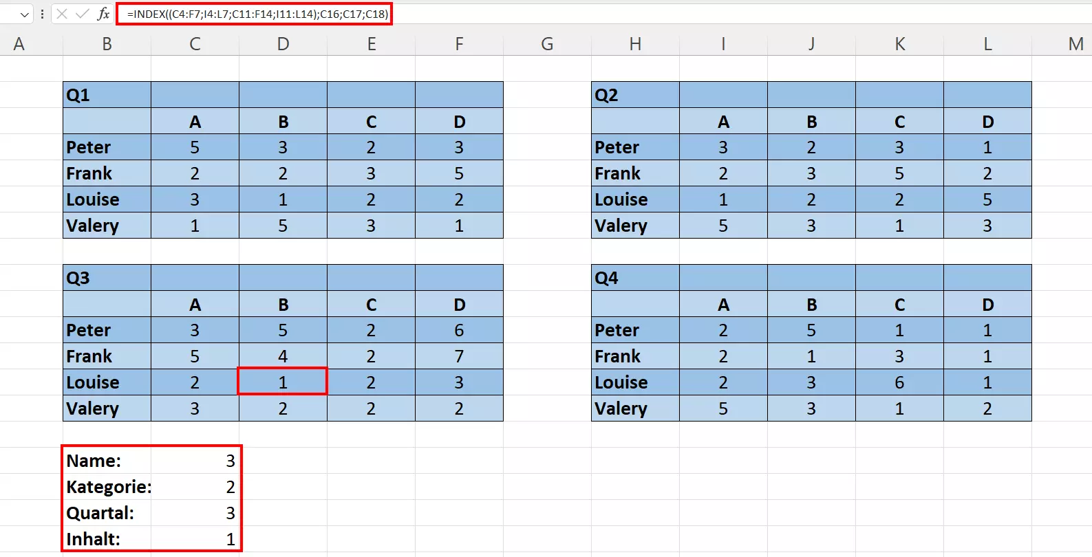 Excel INDEX mit verschiedenen Tabellen