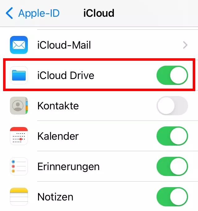 iCloud Drive: Einstellungen innerhalb des Bereichs „Apple ID“