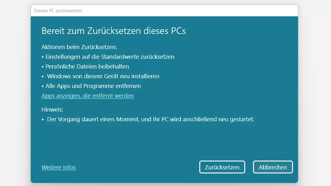 Windows-11-Reset: Zusammenfassung der Aktionen