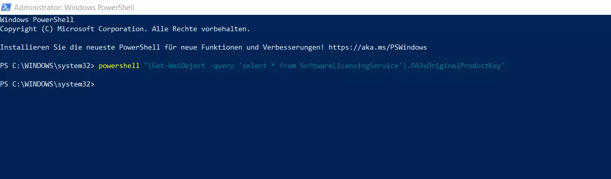 Windows PowerShell: Abfrage der Klasse „SoftwareLicensingService“