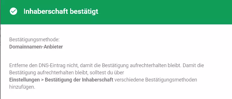 Google-Site-Domain: Bestätigte Inhaberschaft