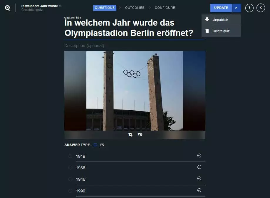 Screenshot eines Quizzes, der mit Qzzr erstellt wurde