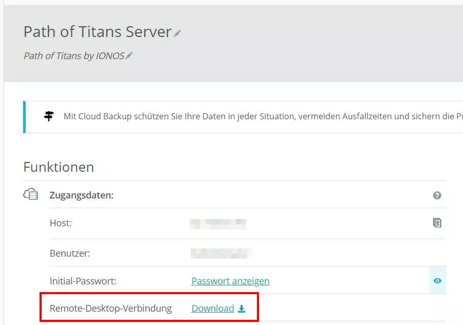 Remote-Desktop-Verbindung einrichten via IONOS Cloud Panel