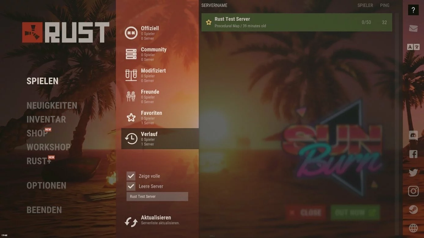 Screenshot aus Rust: Server-Auflistung