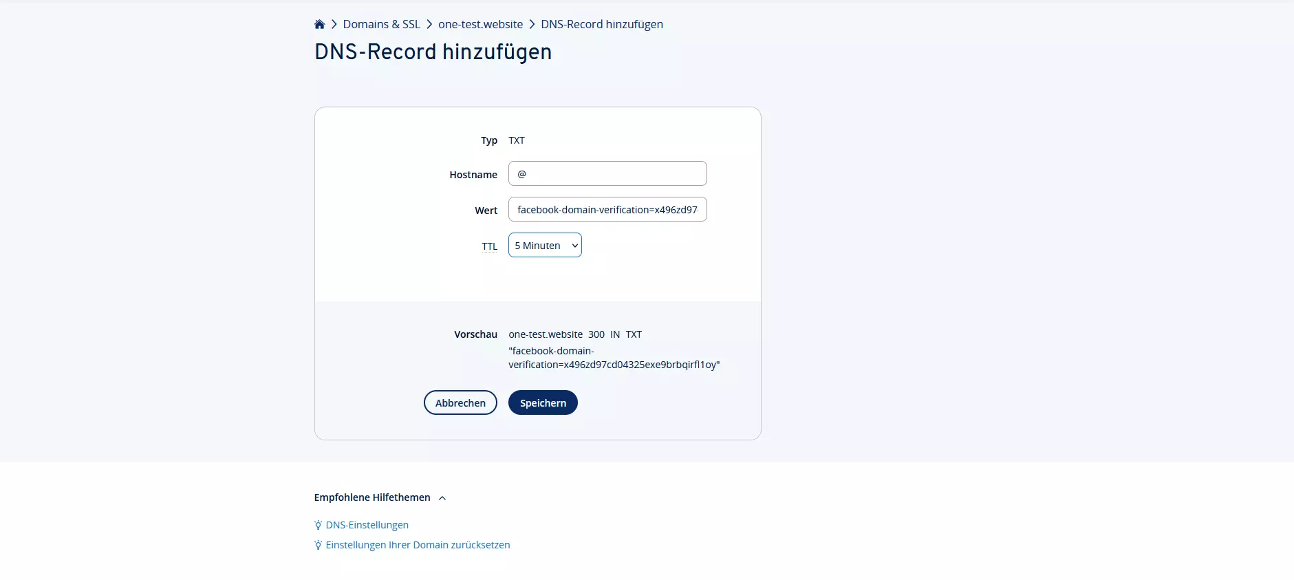 DNS-Record hinzufügen im IONOS Kundenkonto