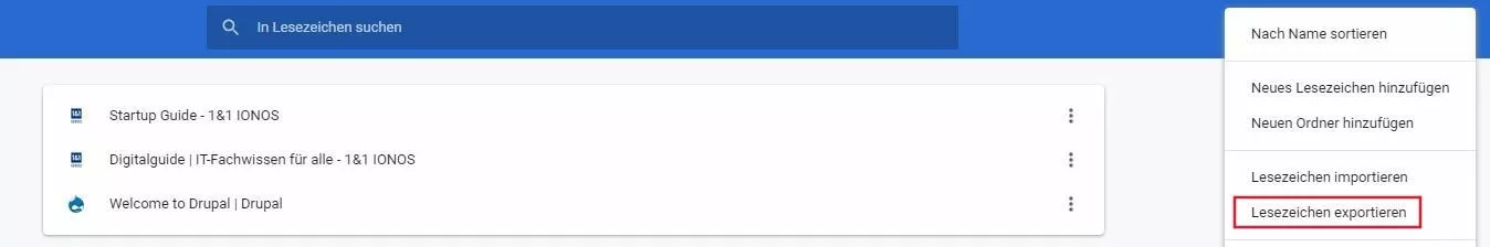 Chrome: „Lesezeichen exportieren“