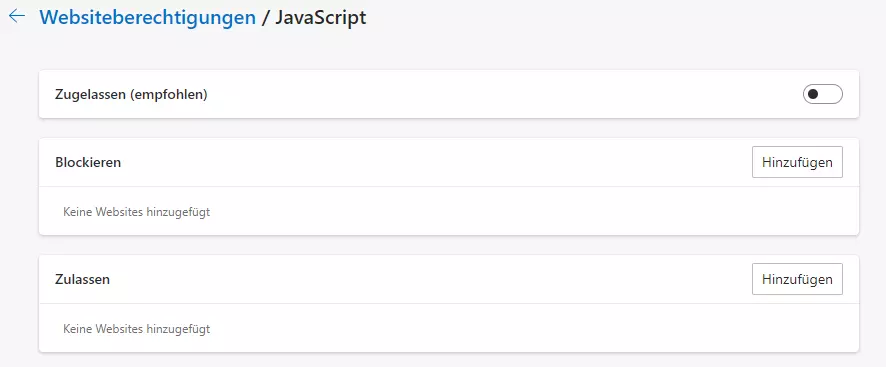 Edge: JavaScript deaktivieren