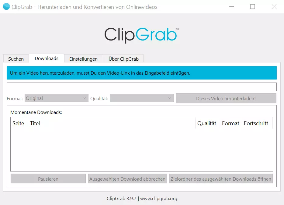 ClipGrabs Bedienoberfläche