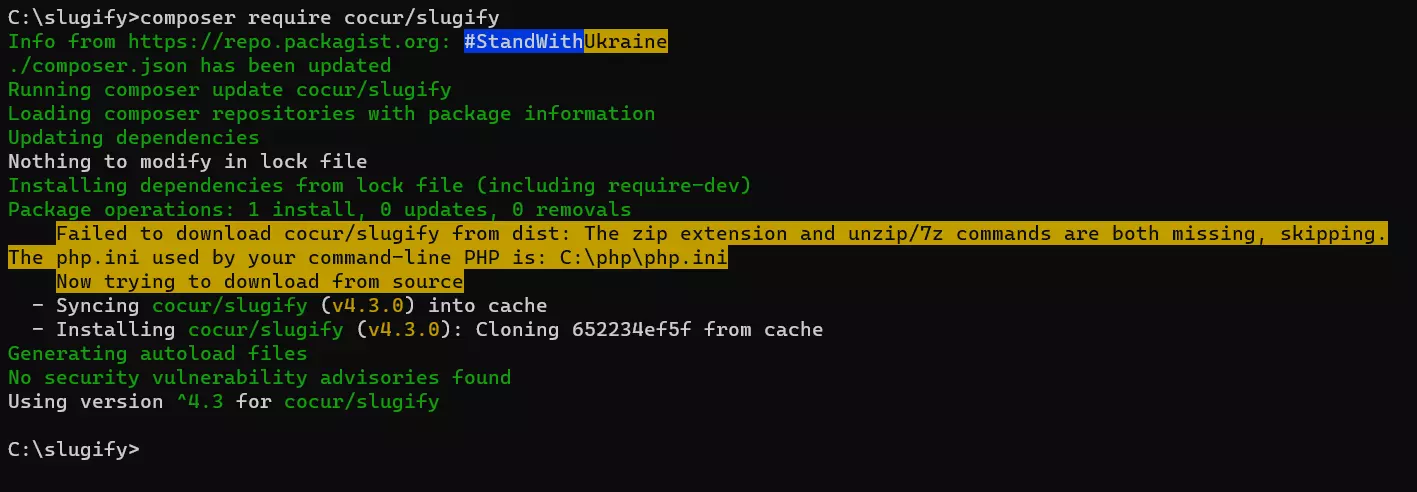 cocur/slugify-Download via PHP Composer in Windows 11