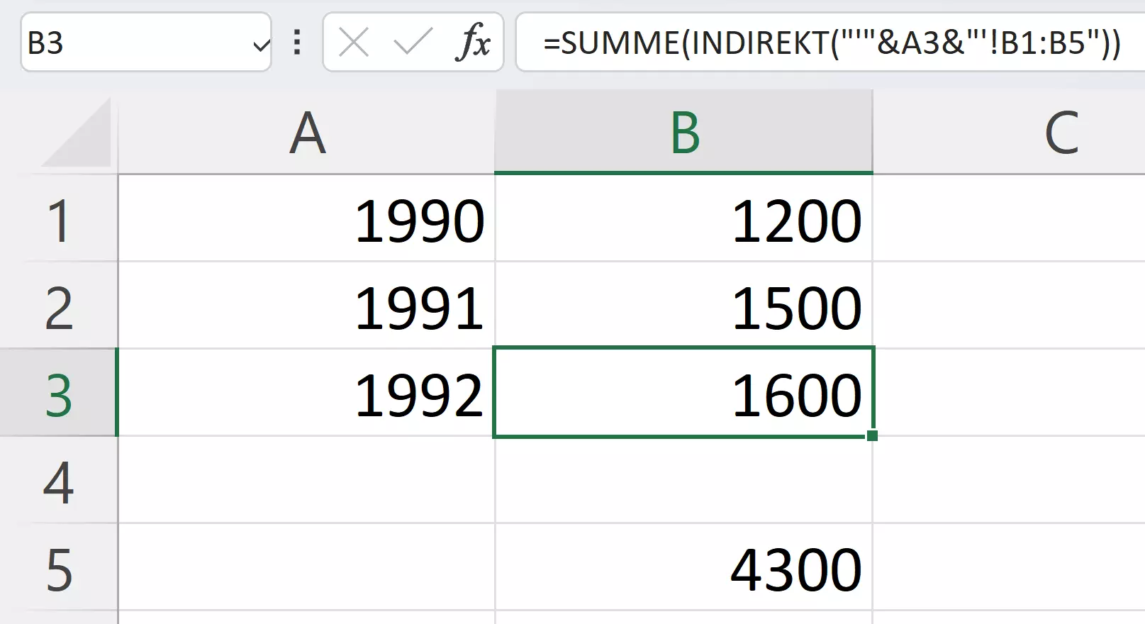 Excel-Tabelle: Kombination von SUMME und INDIREKT