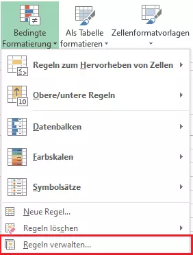 Excel-Menü „Bedingte Formatierung“