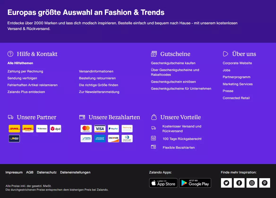 Website-Footer: Best Practice Zalando.de