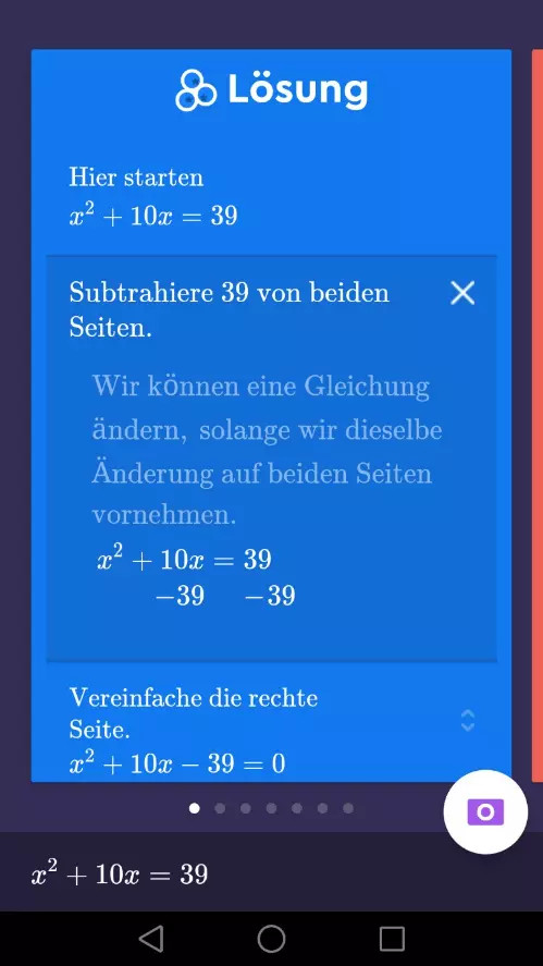 Screenshot einer mit der App Socratic gelösten mathematischen Gleichung