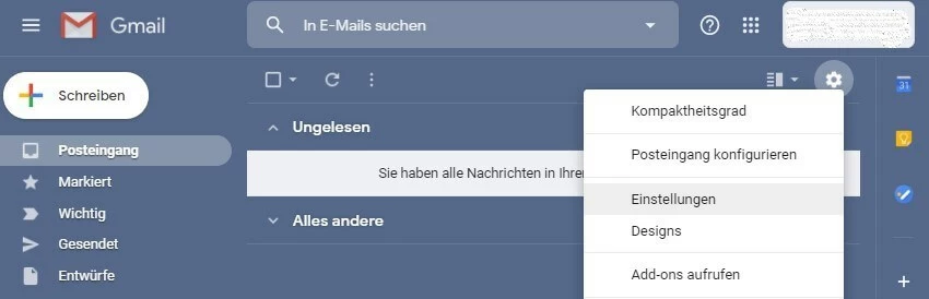 Gmail-Einstellungsoptionen