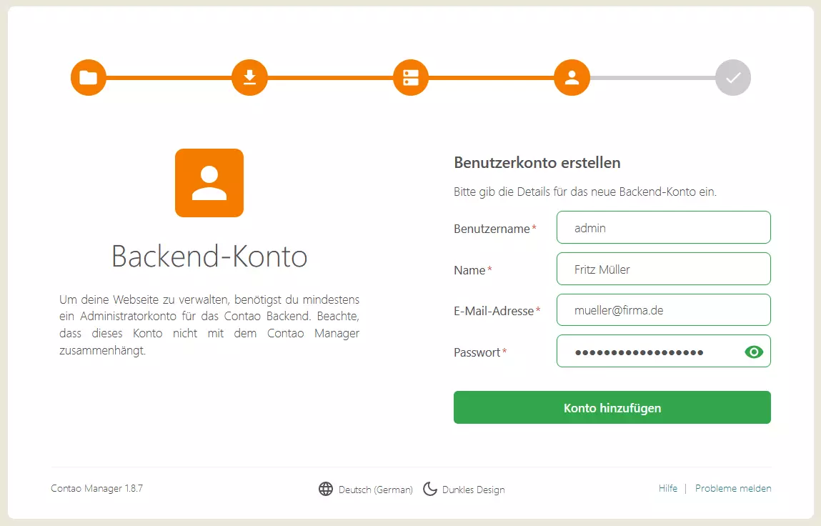 Contao Backend-Konto erstellen