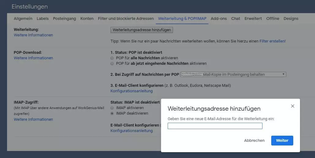 Weiterleitungsadresse hinzufügen bei Gmail