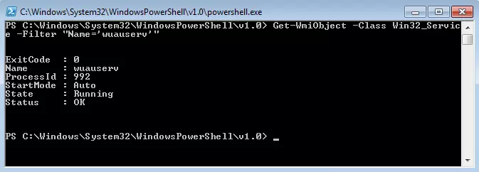 Ergebnisse der Pipeline Get-WmiObject -Rechnername -Class Win32_Service -Filter "Name='wuauserv'"