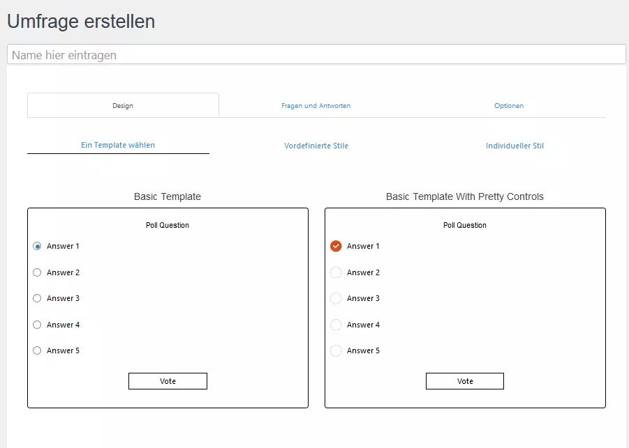 Auswahl von verschiedenen Templates in YOP Poll