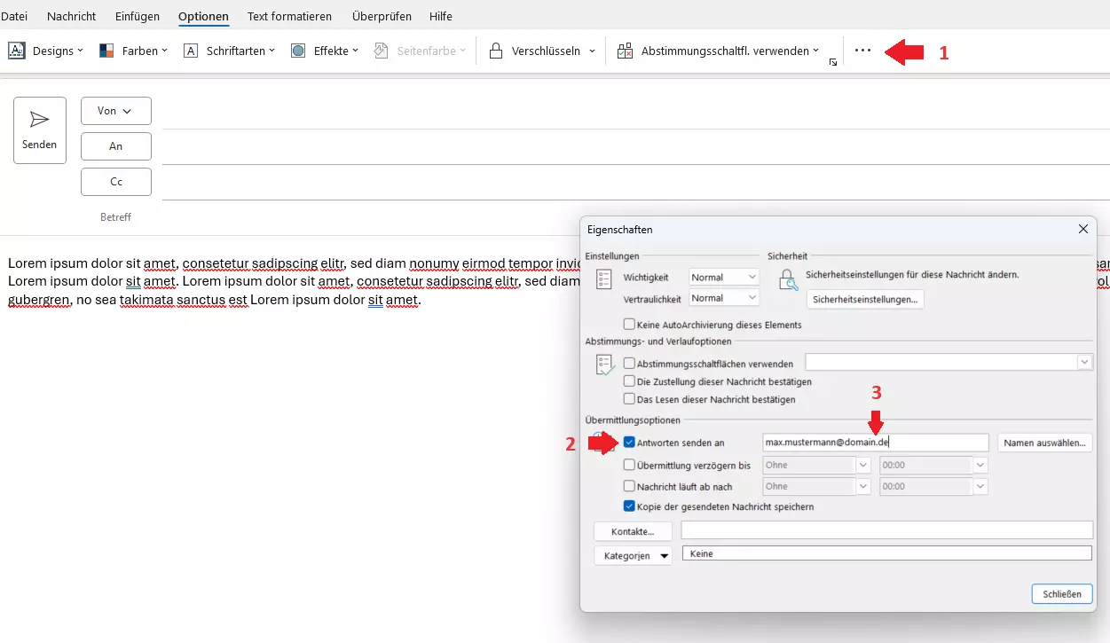 Outlook-Absender ändern: Alternative Antwortadresse