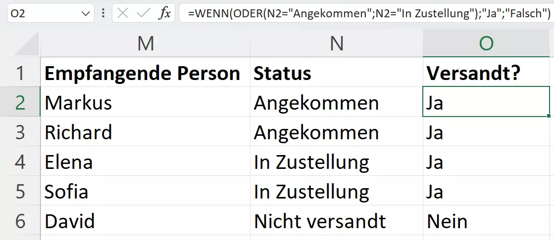 Excel: WENN-ODER-Kombination