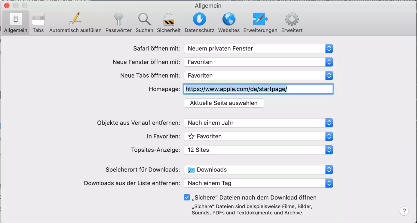 Privates Surfen in Safari auf dem Mac als Standard einstellen