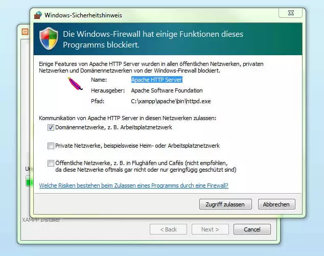 XAMPP Setup: Firewall konfigurieren