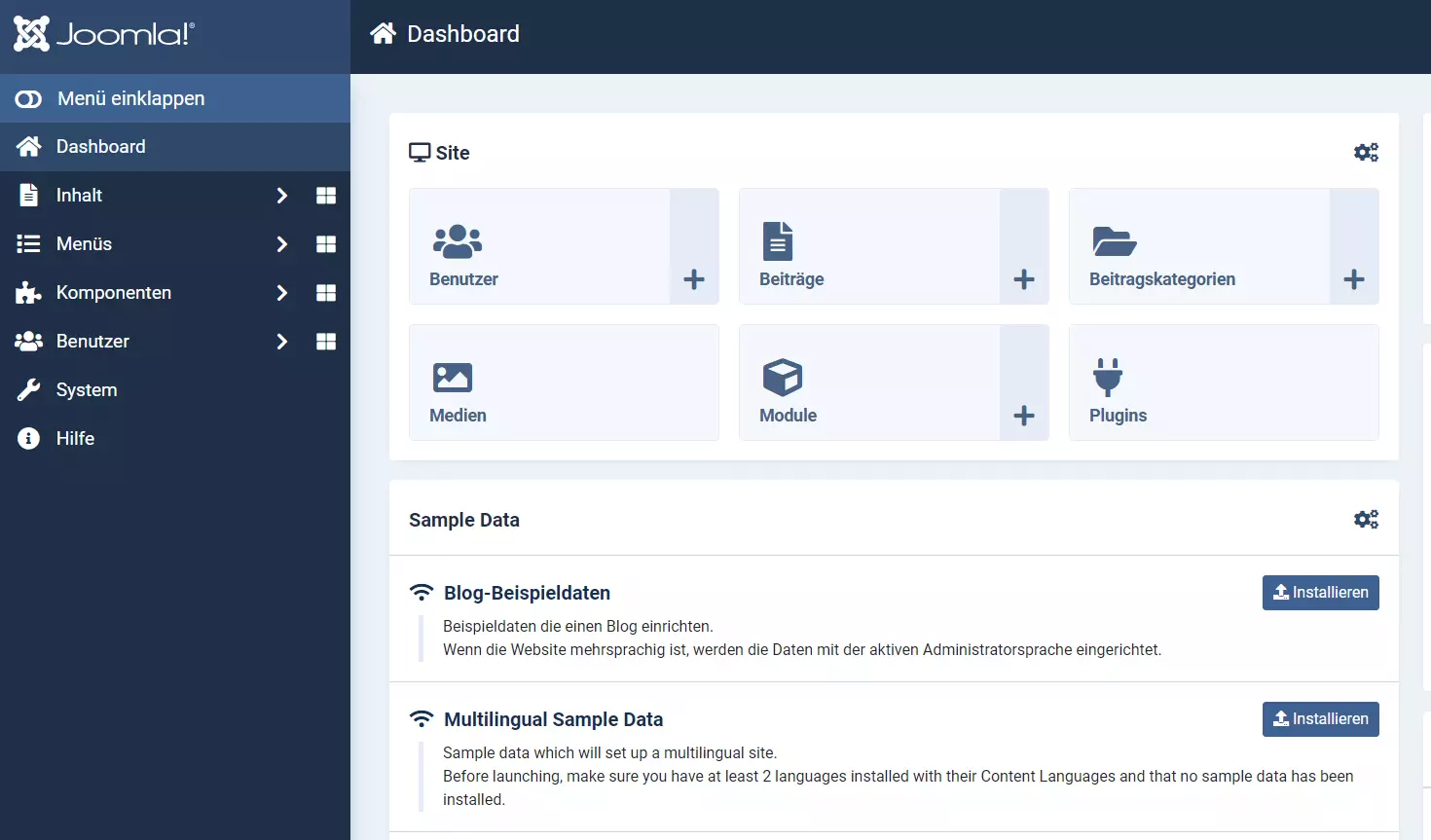 Dashboard des Joomla-Backends (4.1.2)