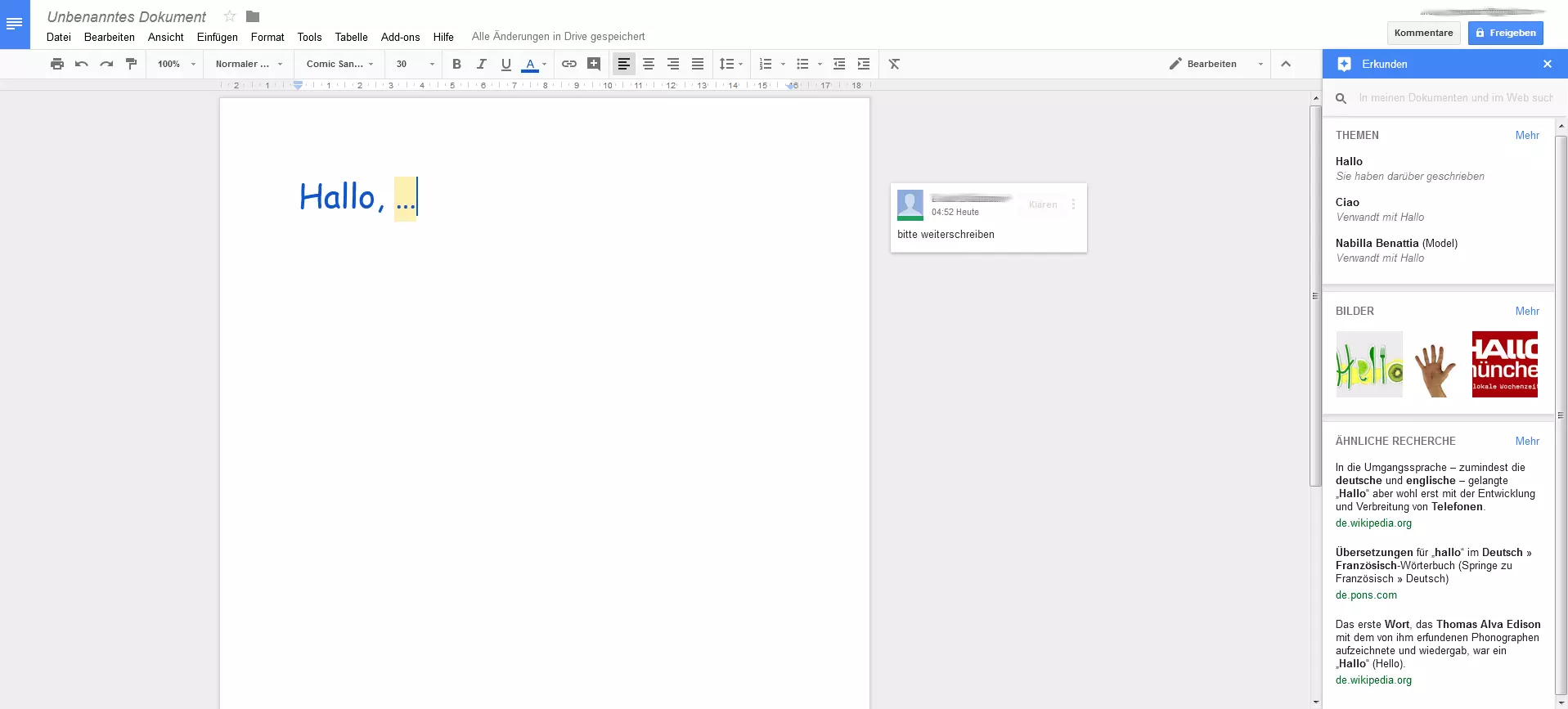 Ausschnitt aus Google Docs