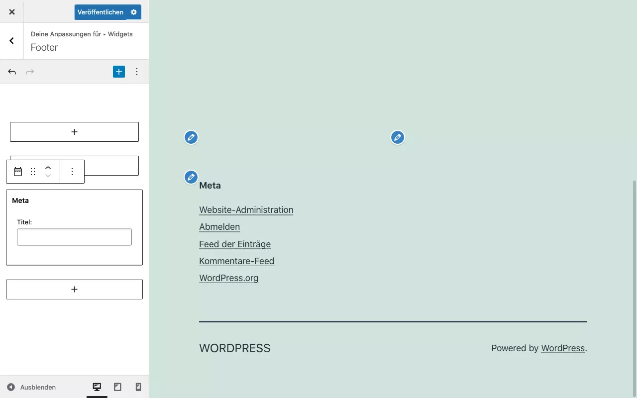 Meta-Widget im WordPress-Footer einbinden