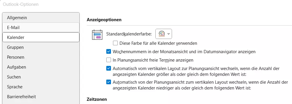 Outlook: Kalendereinstellungen