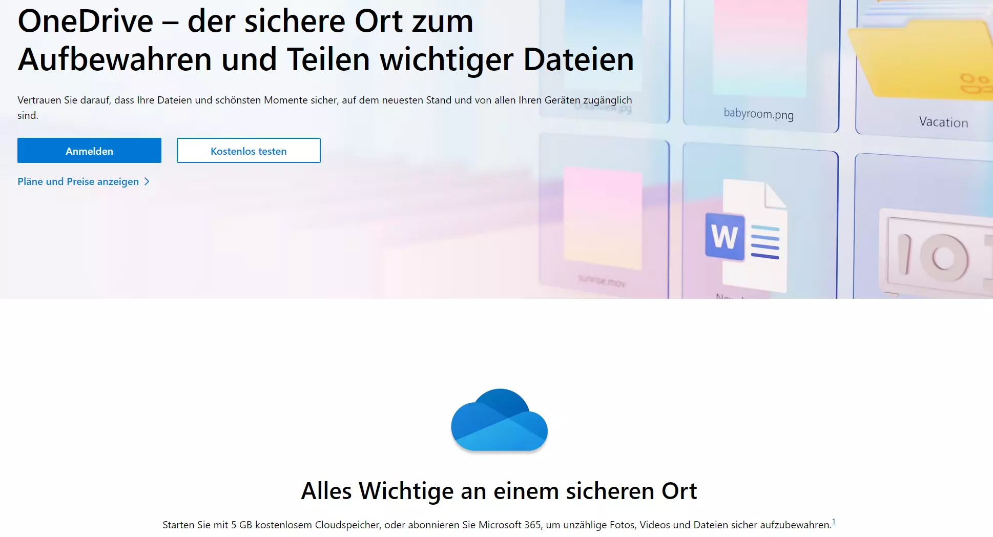 Die Startseite von Microsoft OneDrive