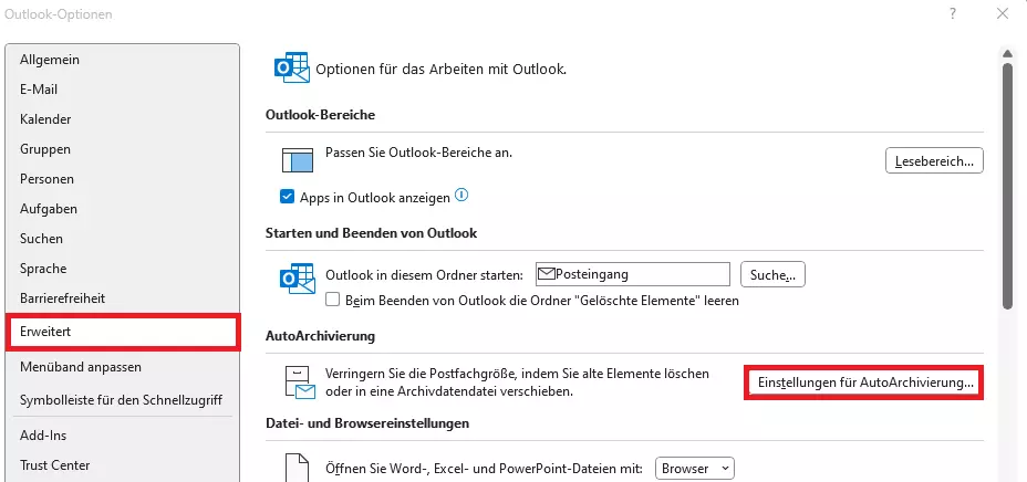 Microsoft Outlook: „AutoArchivierung“