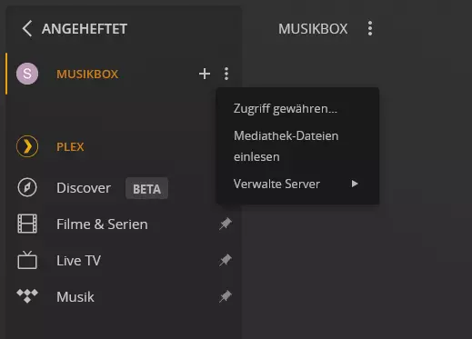 Pfad, um den Plex Media Server zu verwalten und Einstellungen vorzunehmen