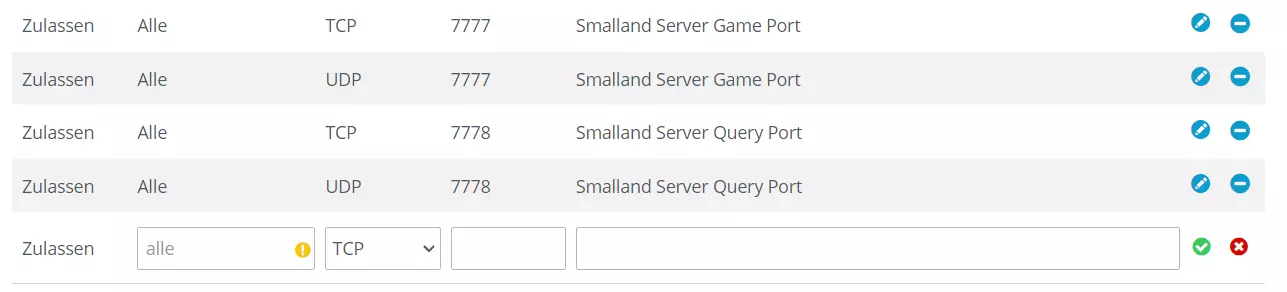 Ports des Smalland-Servers freigeben im IONOS Kundencenter