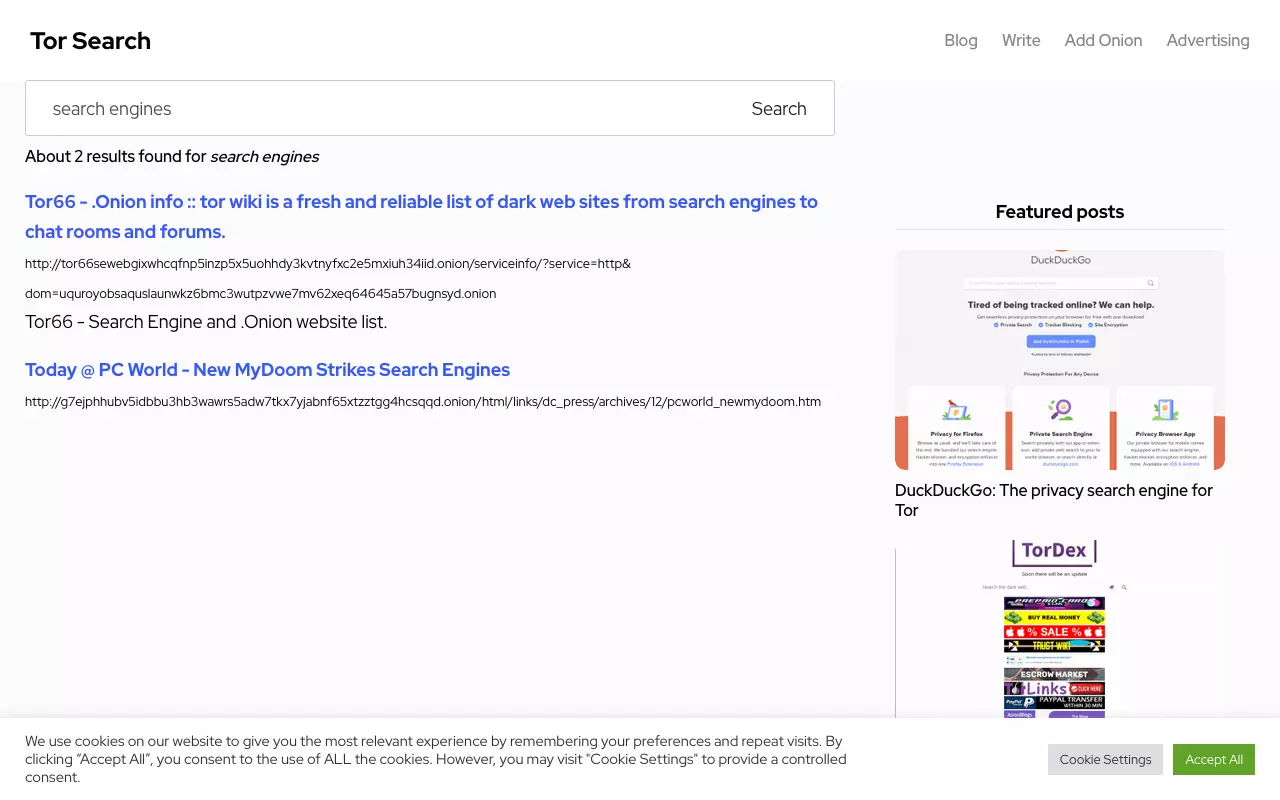 Tor Search-Suchergebnisse für den Begriff „search engines“