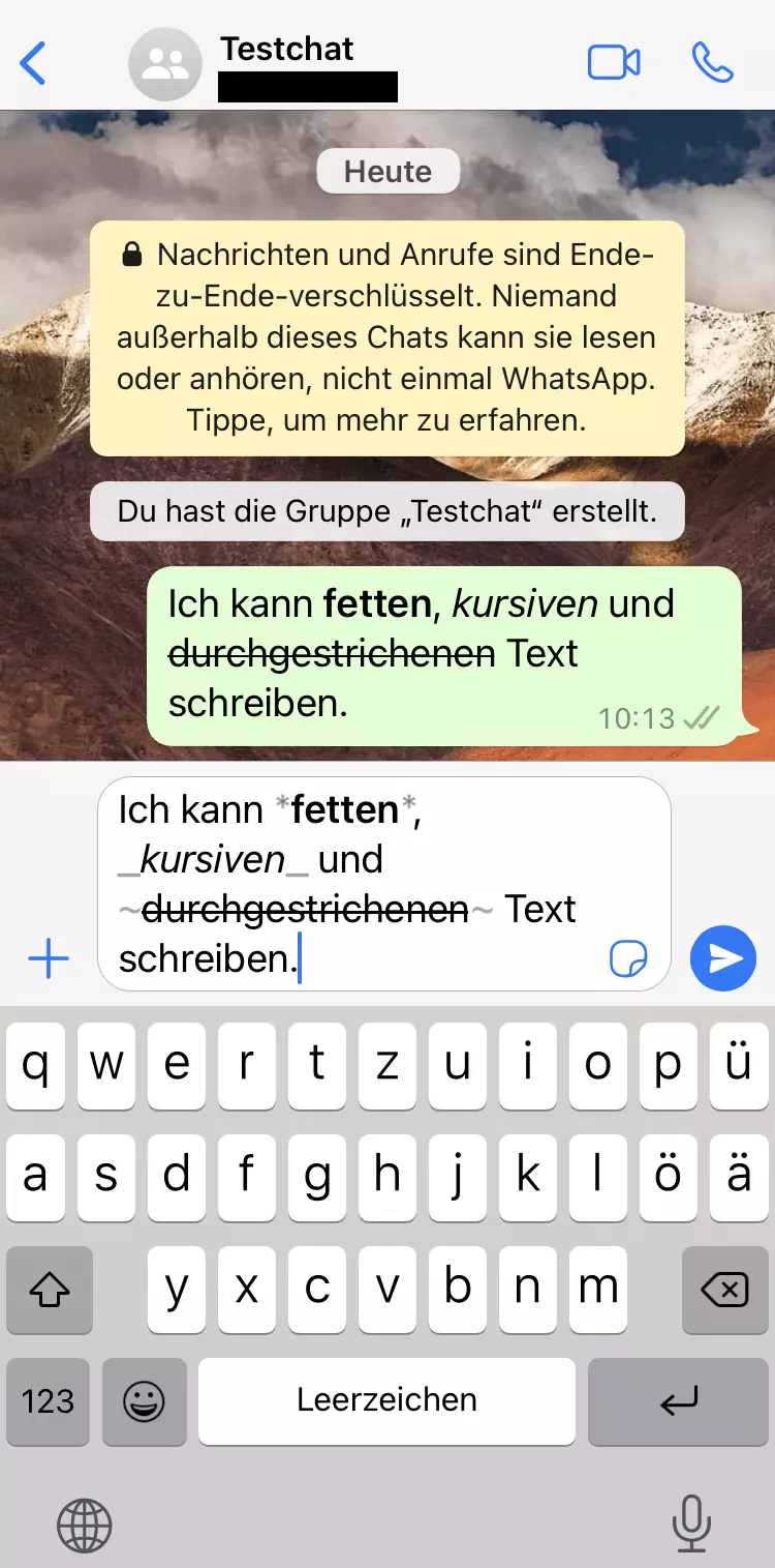 iPhone-Screenshot der WhatsApp-Formatierungsoptionen