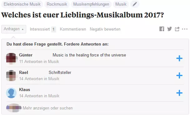 Screenshot des Frage-Fensters auf Quora