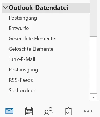 Geöffnetes PST-Archiv in der linken Übersichtsleiste in Outlook