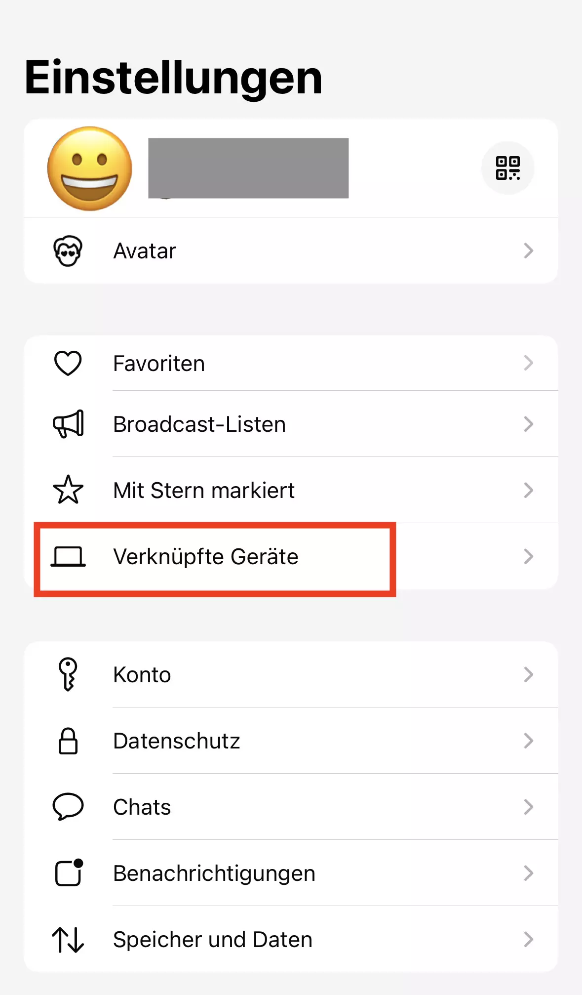 Screenshot der WhatsApp-Einstellungen auf dem Smartphone